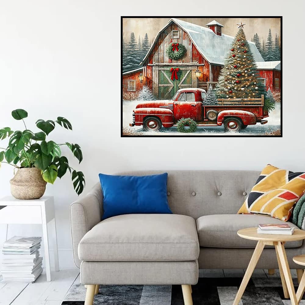 igoodom Diamond Art Kits for Adults, Christmas Diamond Painting Kit, Full Drill Round Christmas Red Truck Diamond Art Kits, DIY Gem Art and Crafts for Home Wall Decor Gift 16x12inch igoodom