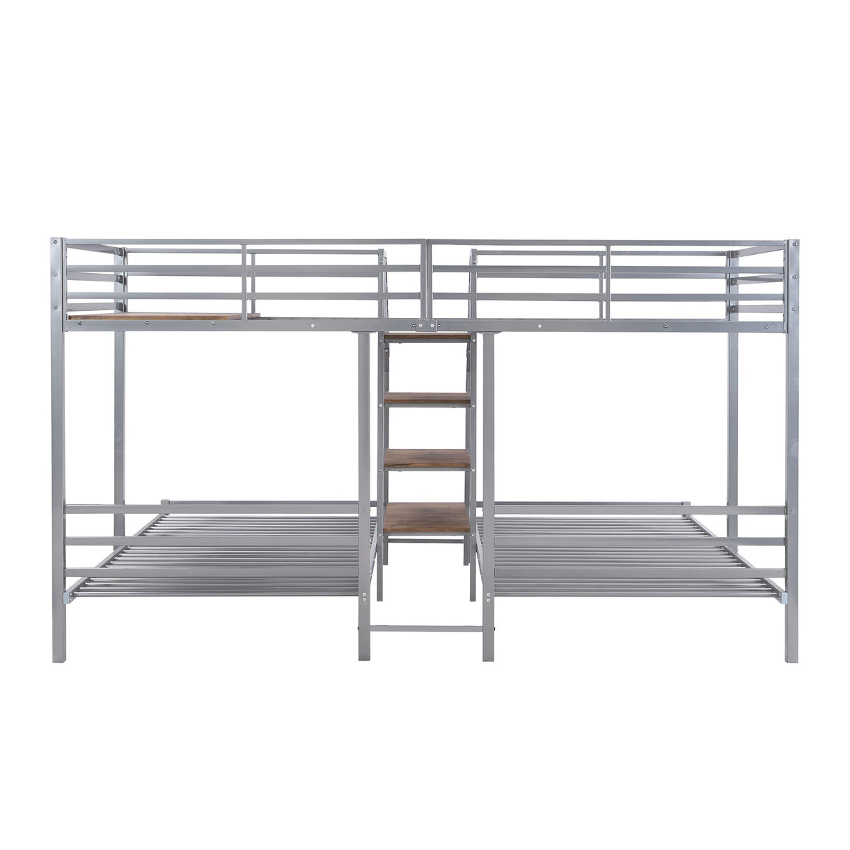 Harper & Bright Designs Metal Triple Bunk Bed with Stairs, 3 Beds Bunk Bed, Twin Over Twin & Twin Bunk Bed with Storage Shelves Staircase, for Kids Teens Adults, Silver Harper & Bright Designs