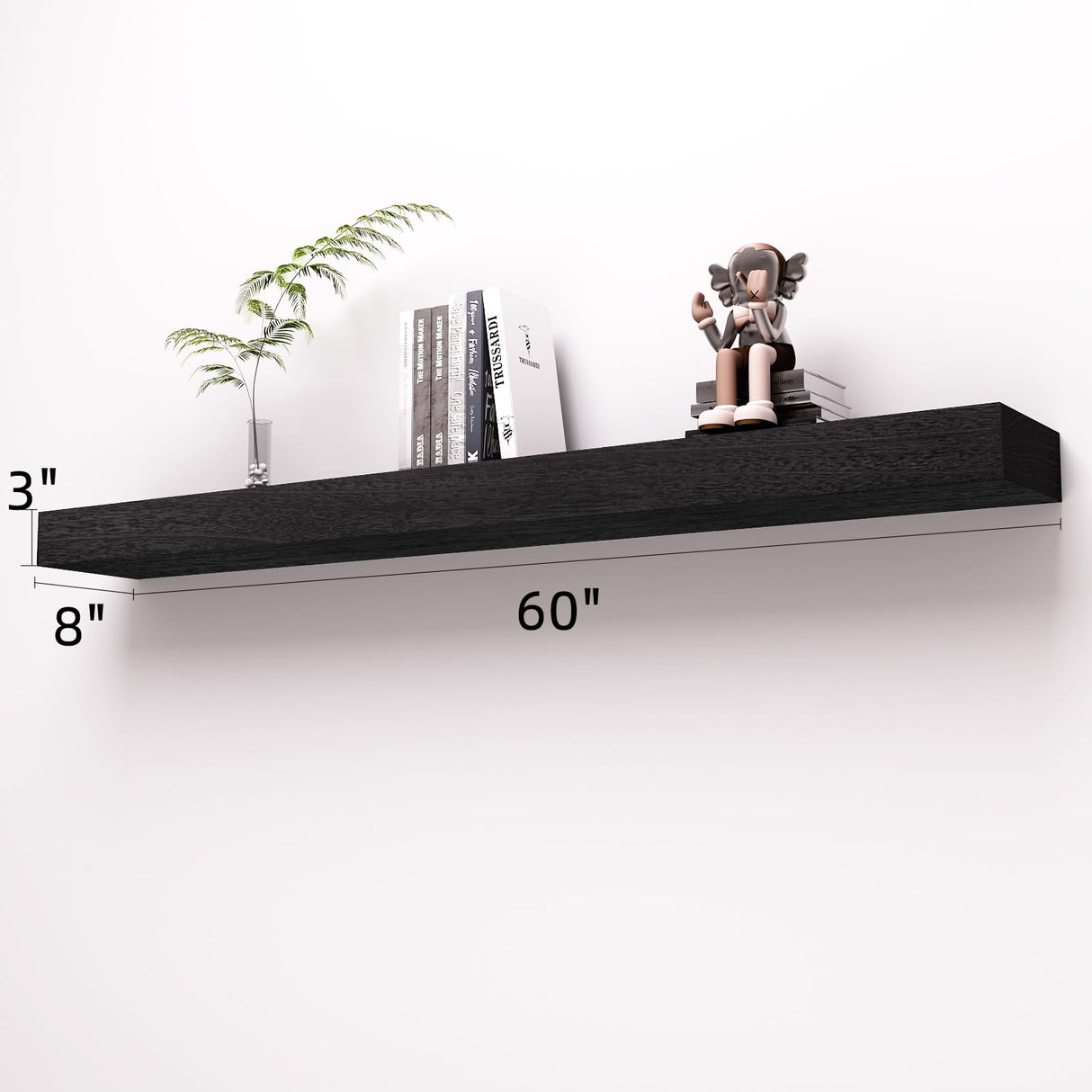 SAUMONIERES Fireplace Mantel Shelves 60 Inch Solid Wood Wall Mounted Long Floating Shelf Hollow, Black SAUMONIERES