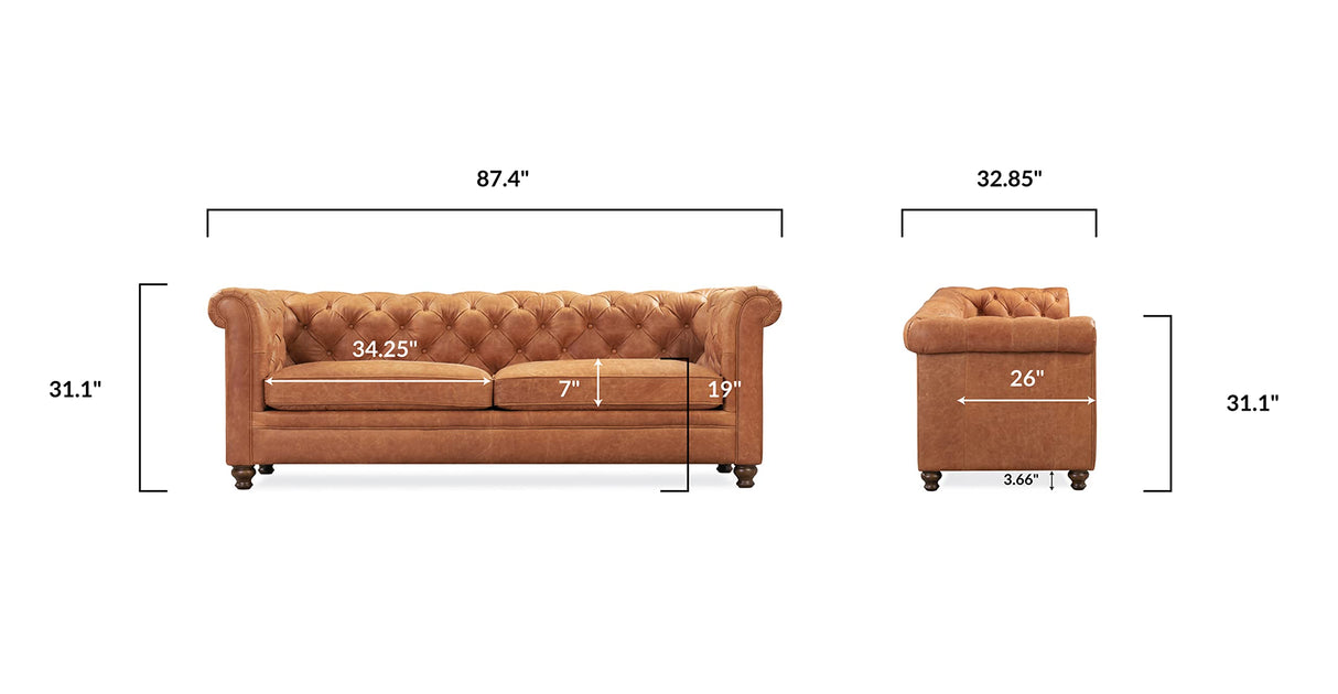 POLY & BARK Lyon 87.4" Sofa in Full-Grain Pure-Aniline Italian Tanned Leather in Cognac Tan POLY & BARK