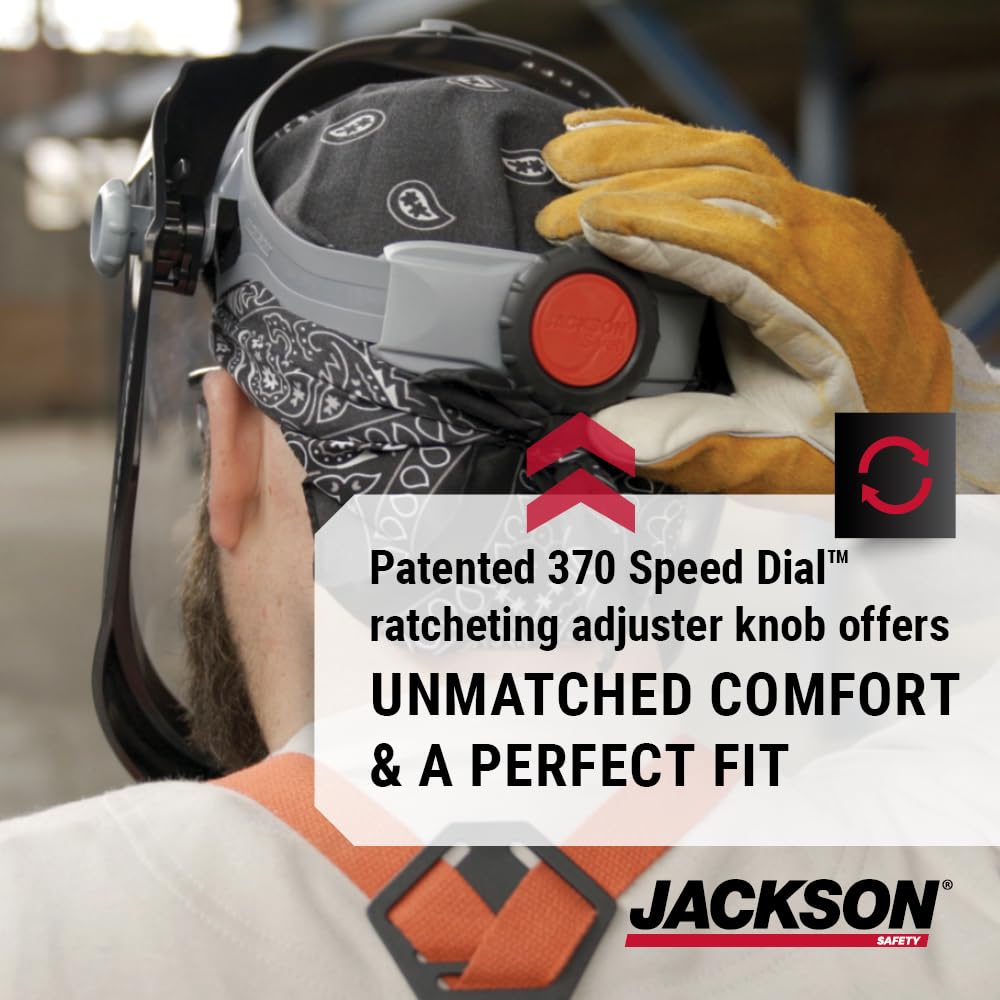 Jackson Safety Lightweight MAXVIEW Premium Face Shield - Mask with 370 Speed Dial Ratcheting Headgear, ANSI Z87.1, for Work, Grinding, Cutting - Anti Fog Coating - Clear Tint Jackson Safety
