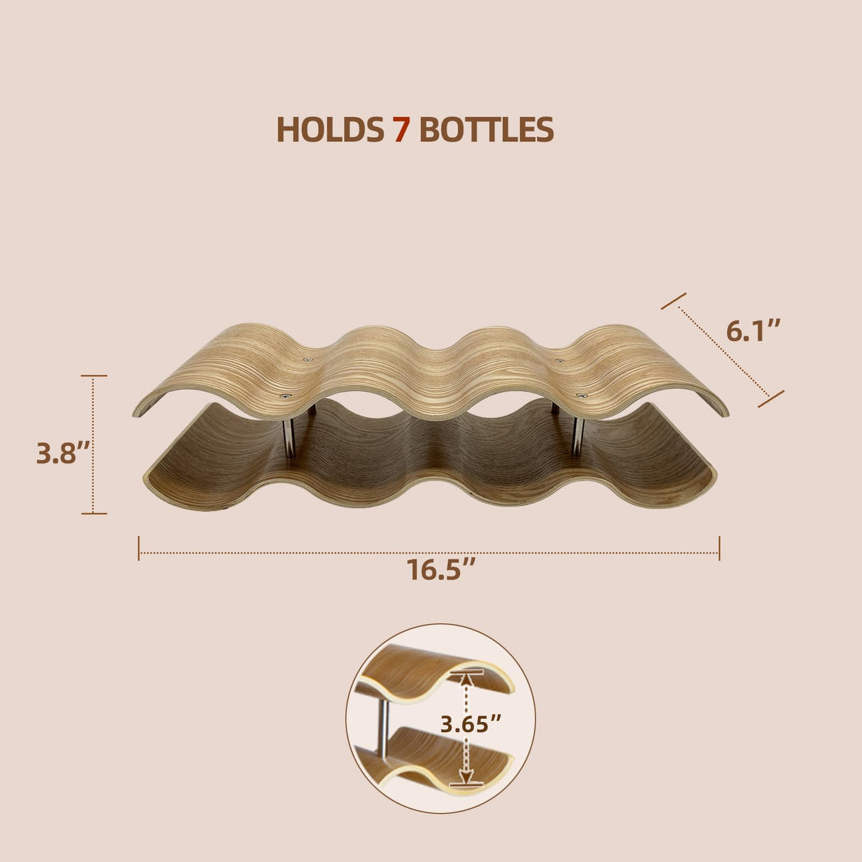 Bellglee Wine Racks Countertop, 2-Tier Wooden Wine Rack Inserts for Cabinet, Bottle Holder Stand, 7 Bottles Freestanding Wine Storage Cabinet Shelf Organizer for Home Décor, Bar and Pantry Bellglee