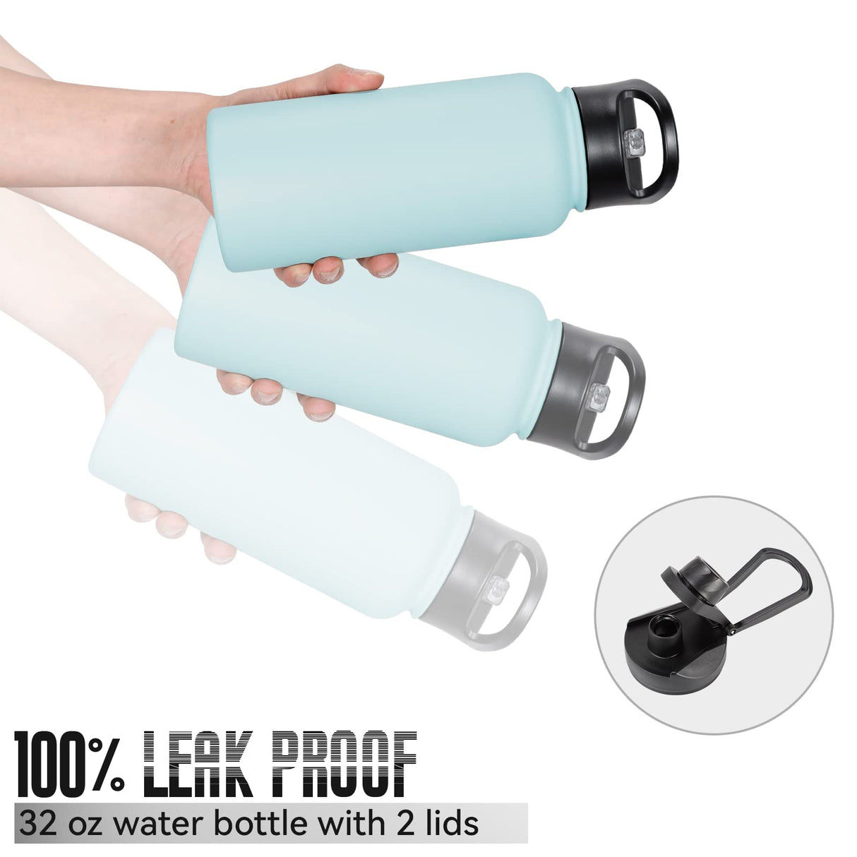 VQRRCKI 32 oz Insulated Water Bottle Bulk 8 Pack, Stainless Steel Sports Water Bottles with Straw Lid & Wide Mouth Lids, Double Walled Vacuum, Leak Proof, Turquoise Blue VQRRCKI