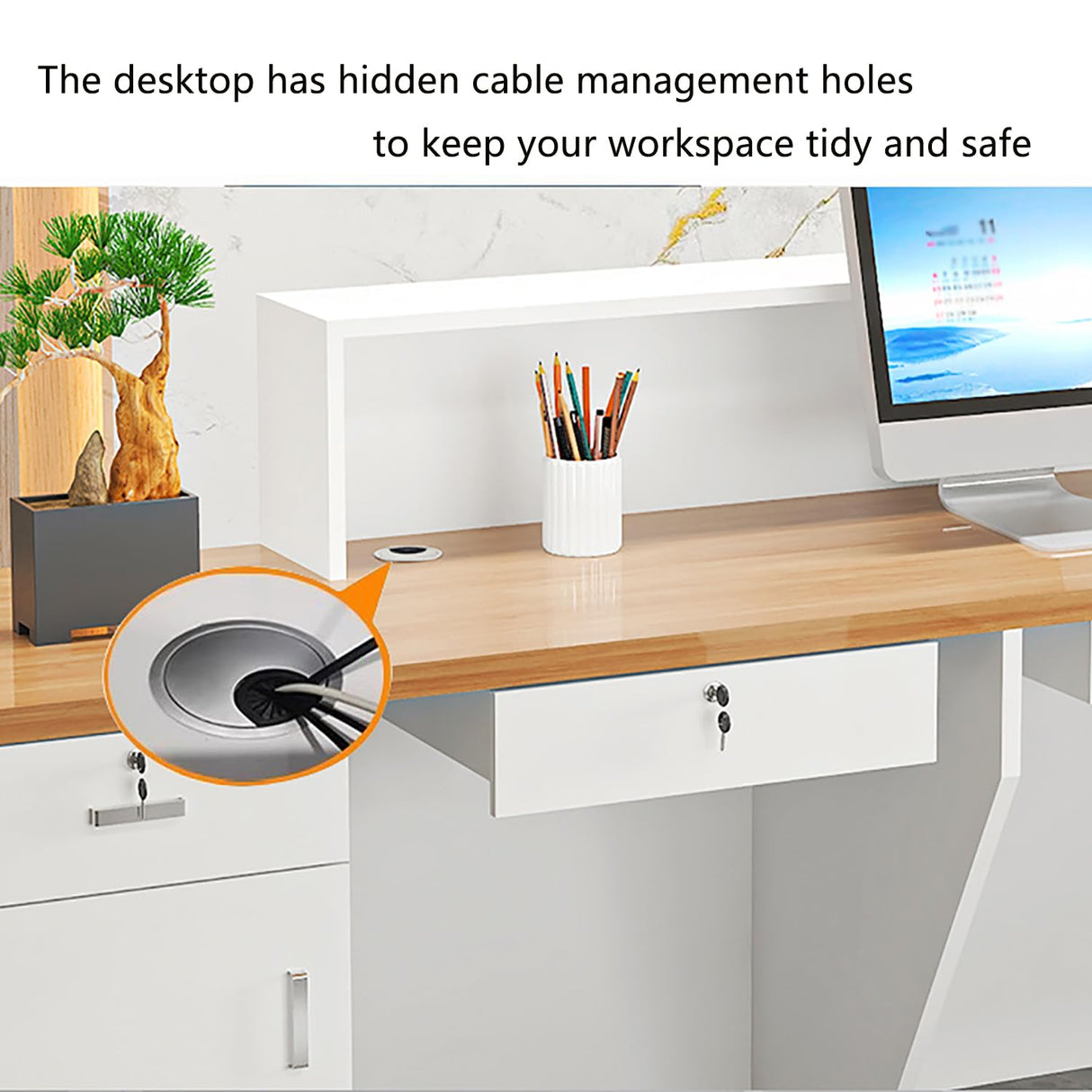 Office Reception Desk with Led Light,Front Desk Reception Counter with Lockable Drawers,Reception Table for Company Coffee/Shop/Retail/Beauty Salon/Lobby-Easy to Install Generic