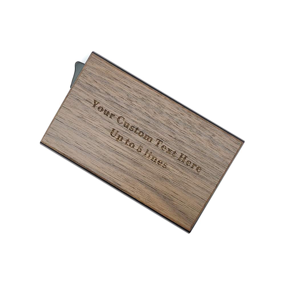 MOJIA Personalized Pop Up Wallet, Custom Engraved Wooden Metal Credit Card Holder for Men and Women, RFID Blocking Mini Bank Card Holder Case, Perfect Gifts (Walnut) MOJIA