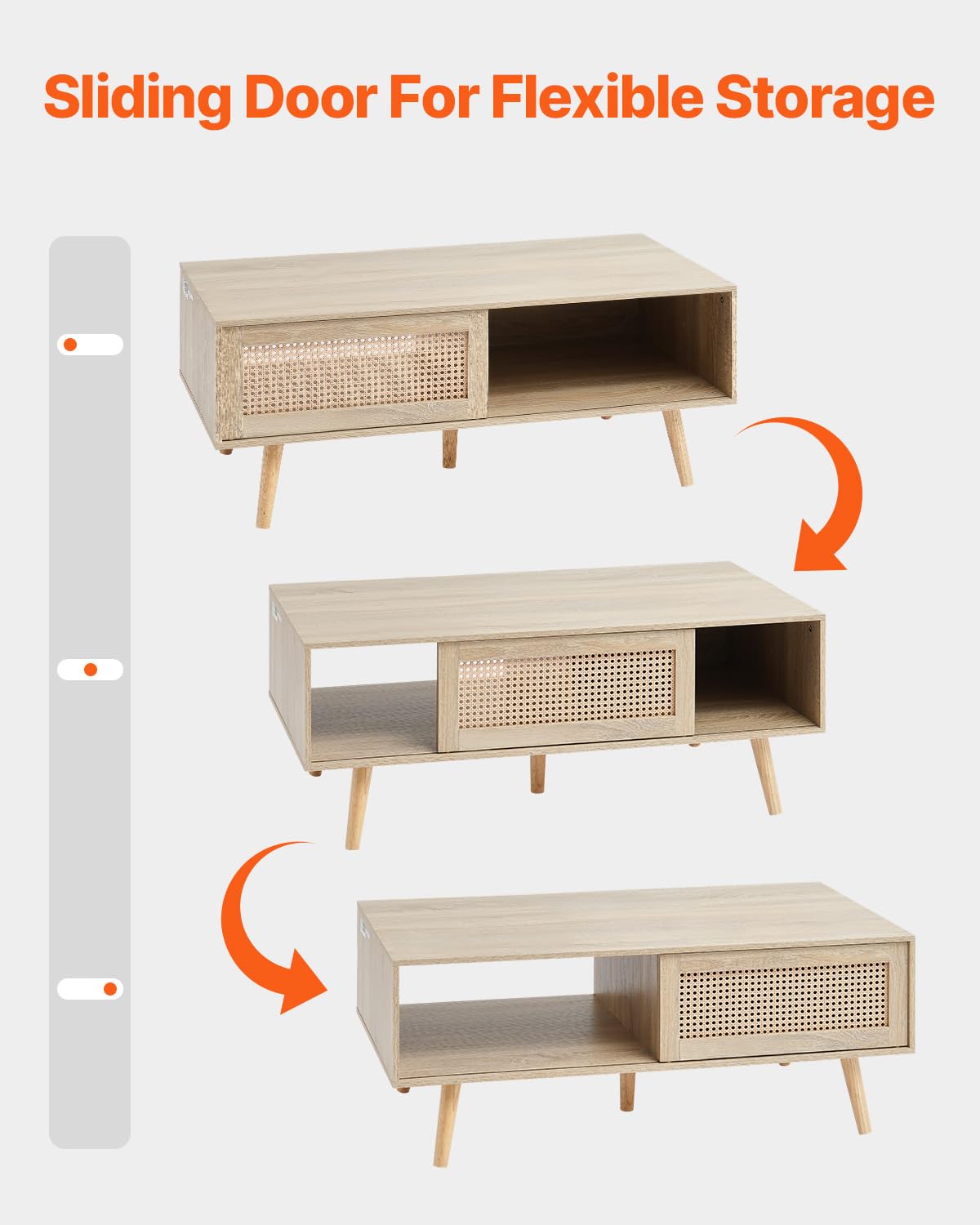 VEVOR Rattan Coffee Table, Mid Century Modern Coffee Table, Rectangle Wood Coffee Table, 42 Inch Modern Boho Style Two Layers Storage Coffee Table, for Living Room, Bedroom & Small Spaces VEVOR