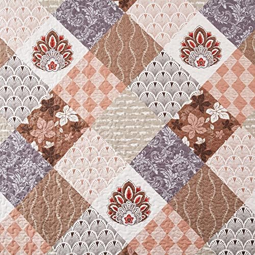 LEAONME 2 Pieces Twin Size Quilt Set Lightweight Brown Floral Bedspread 68x86 Inch Soft Patchwork Coverlet Warm Microfiber Bed Cover for All Seasons (1 Quilt,1 Pillow Sham) LEAONME