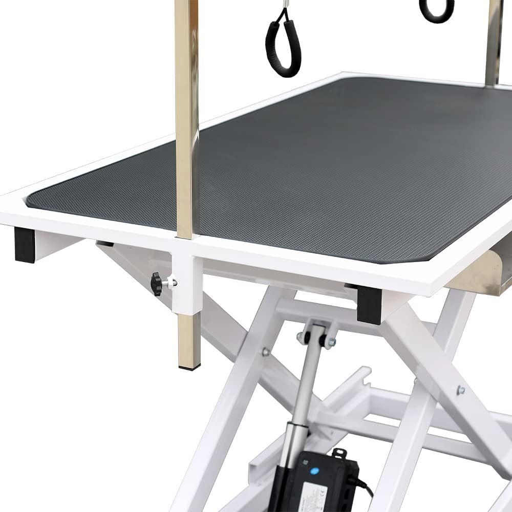 Afqxf Electric Lift Dog Grooming Table, 50 Inch Heavy Duty Professional Pet Grooming Table Suitable for Large Dogs at Home with Adjustable Overhead Arms and 2 Grooming Noose, White Afqxf