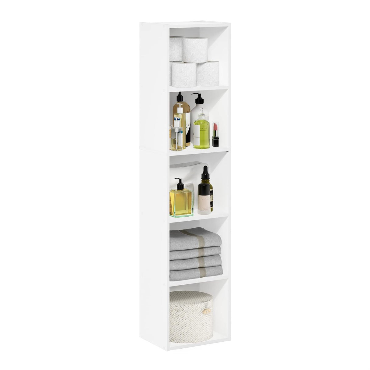 Furinno Luder Bookcase / Book / Storage, 5-Tier Cube, White Furinno
