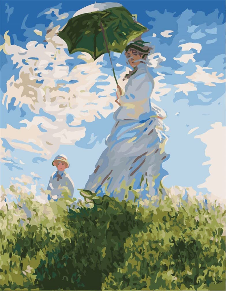 YEESAM ART Paint by Numbers for Adults, Woman with a Parasol by Monet 16x20 Inch Linen Canvas Acrylic DIY Number Painting Kits Wall Art Decor Gifts (Without Frame) YEESAM ART