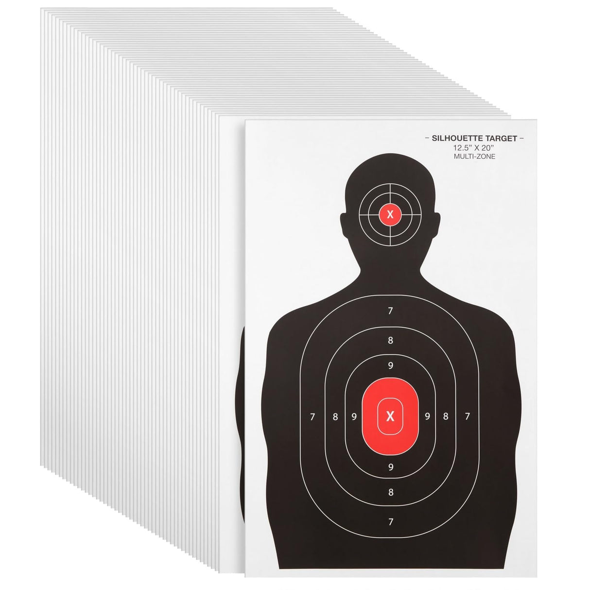 Juvale 50 Pack Paper Shooting Targets for Range, Bulk for Hunting, Silhouette with Red Bullseye (14x22 in) Juvale