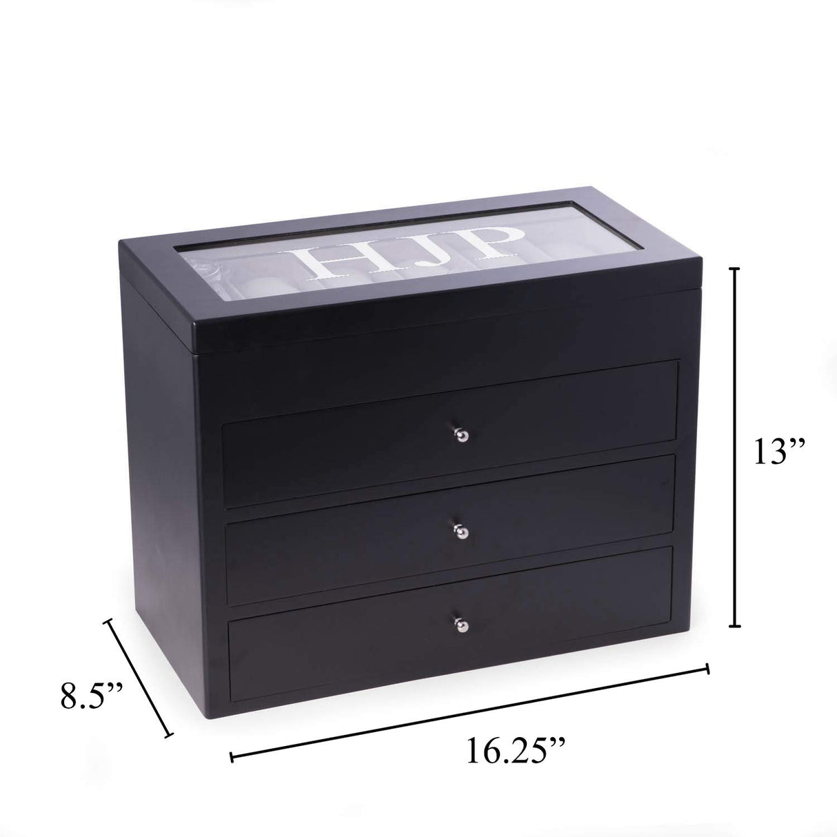 Bey-Berk Custom Personalized Watch Box Organizer - 48 Slot Luxury Solid Wood Designer Display, Large Watch Slots (Black) Bey-Berk