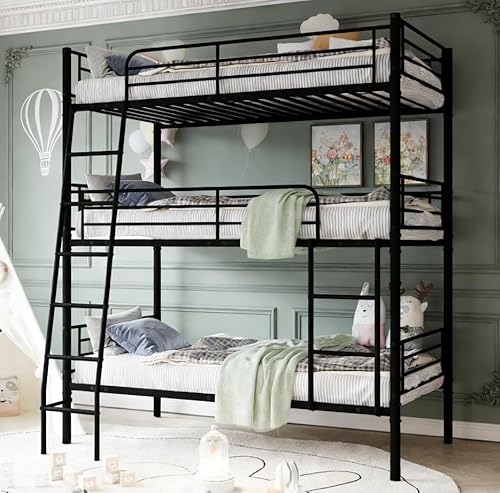 Bellemave Twin Triple Bunk Bed for 3, bunk Bed for 3 Person, 3 bunk beds for Kids/Adults/Teenagers, Black Split into 3beds Bellemave