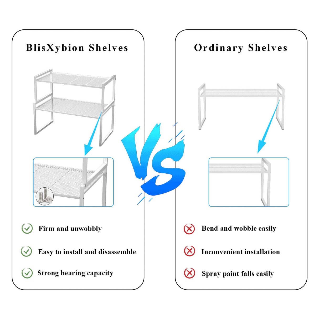 BlisXybion Set of 2 Kitchen Cabinet Organizer Shelf Stackable Sturdy Metal Counter Countertop Pantry Storage Rack BlisXybion