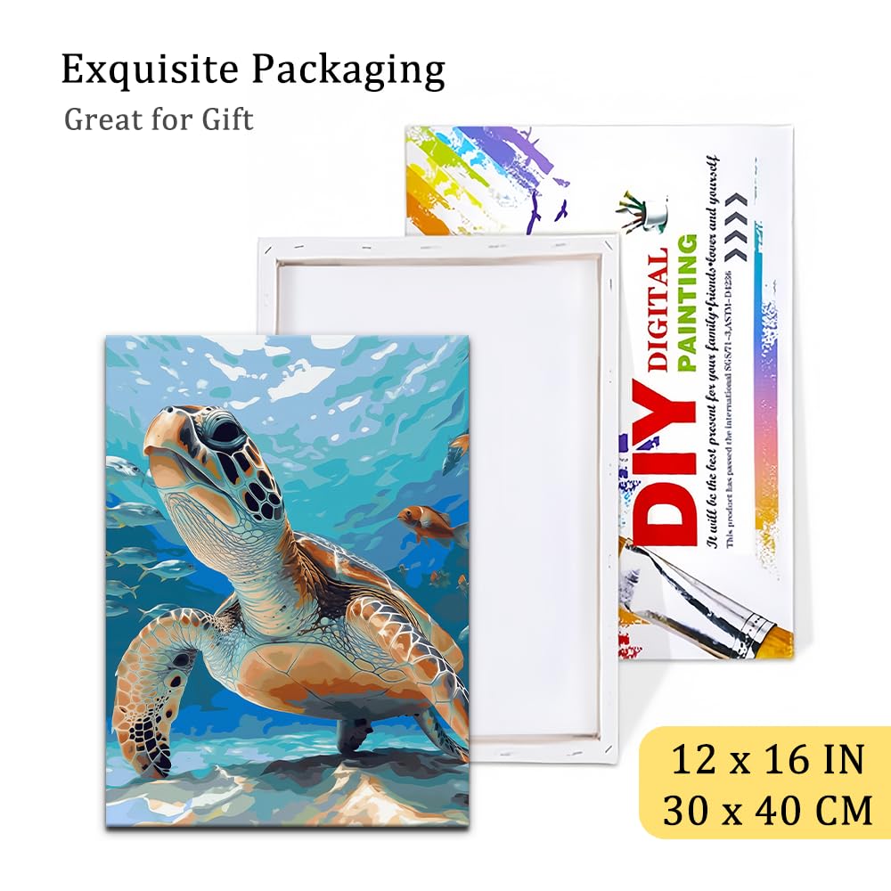 Natuyalo Paint by Numbers Kit for Adults Framed - Sea Turtle Paint by Number on Canvas with Frame, Animals DIY Acrylic Painting by Number Ideal Gift Home Wall Decor (12x16 Inch) Natuyalo
