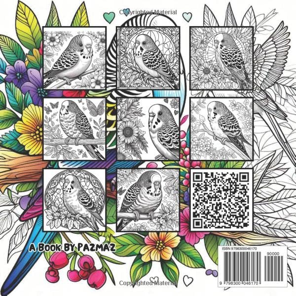 Budgie Colouring Book: for Adults & Kids - 50 different illustrations - 8.5 x 8.5 size (Bird Colouring Books) Majosta