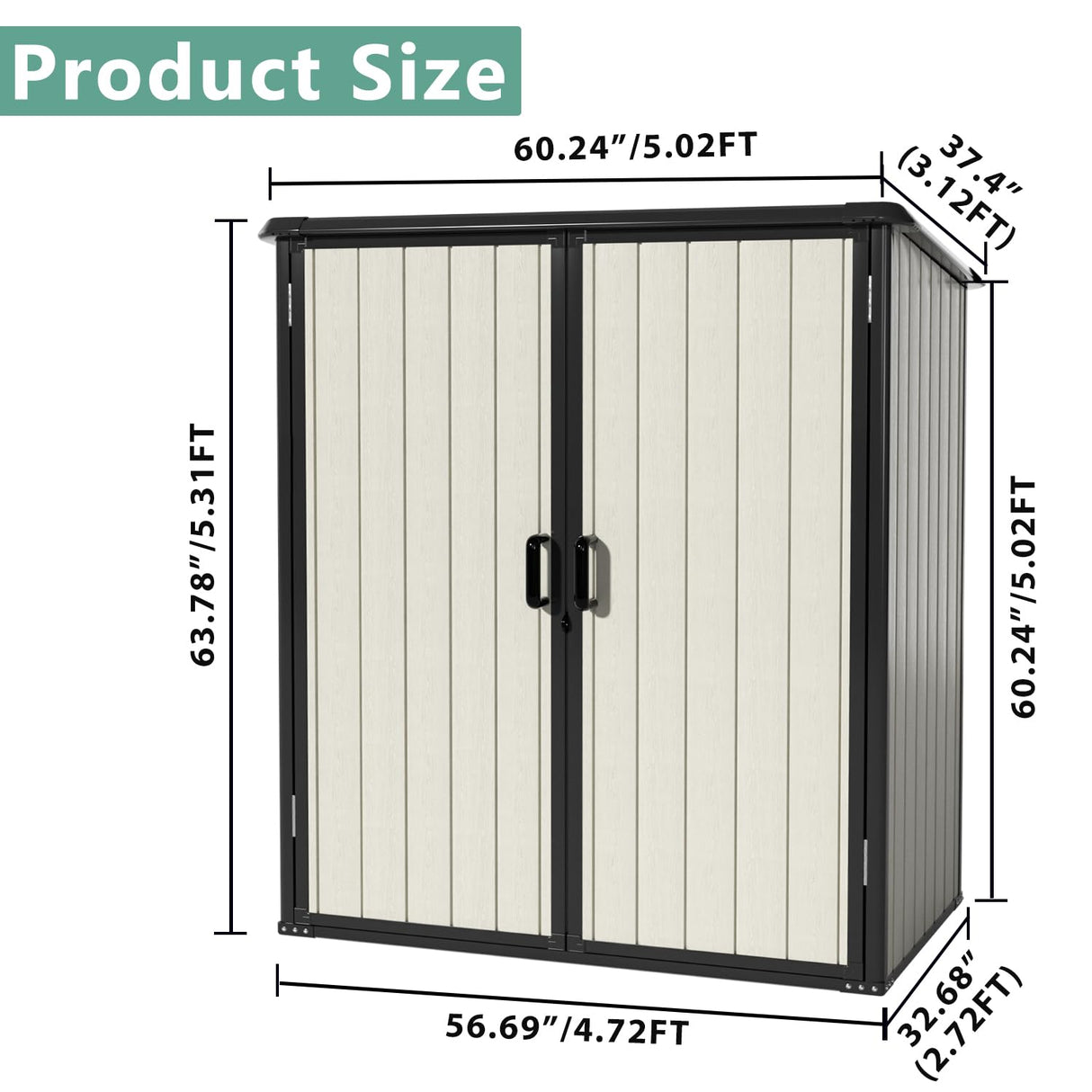 Aoxun Outdoor Storage Shed 5 x 3FT, Resin Shed with Floor and Lockable Door, Plastic Shed for Bike, Garbage Can, Tool, Accessories, Lawn, Garden - Beige Aoxun