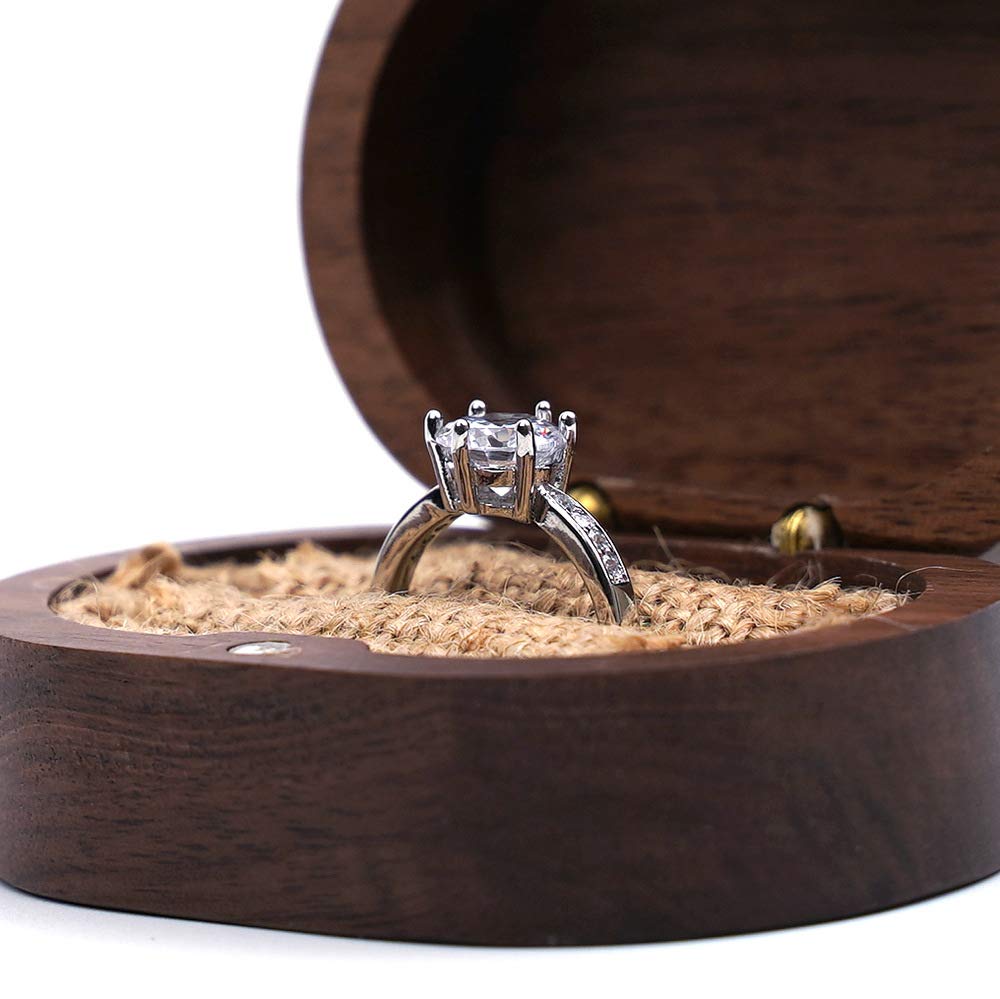 molchagar Wedding Ring Box, Wood Ring box for Proposal, Rustic Mr & Mrs Carve Engagement Ring Holder Gift for Wedding Ceremony molchagar
