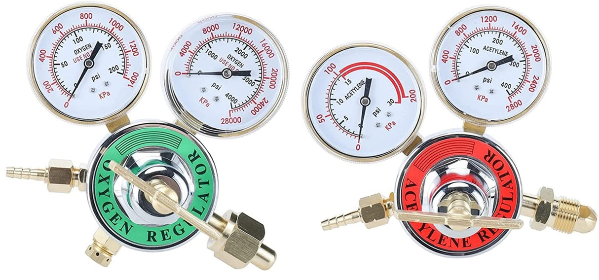 Baotkere 2pcs Dual Welding Gas Regulators, Oxygen (CGA-540) and Acetylene (CGA-510) Combo Brass Gauges Two-piece Suit Compatible with Victor Harris Torch Cutting kits Baotkere
