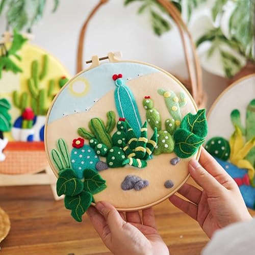 Hilsayum Succulent Needle Felting Kit Beginner,Cactus Felting Kits for Beginners Adult,Needle Felting Wool Kit Wool Painting Kit