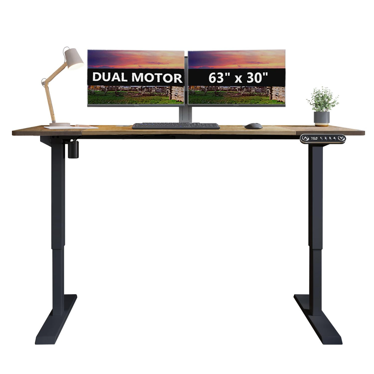 bilbil Dual Motor Electric Standing Desk, 63 x 30 Inch Height Adjustable Sit Stand Table with Splice Board, Stand up Home Office Desk, Black bilbil
