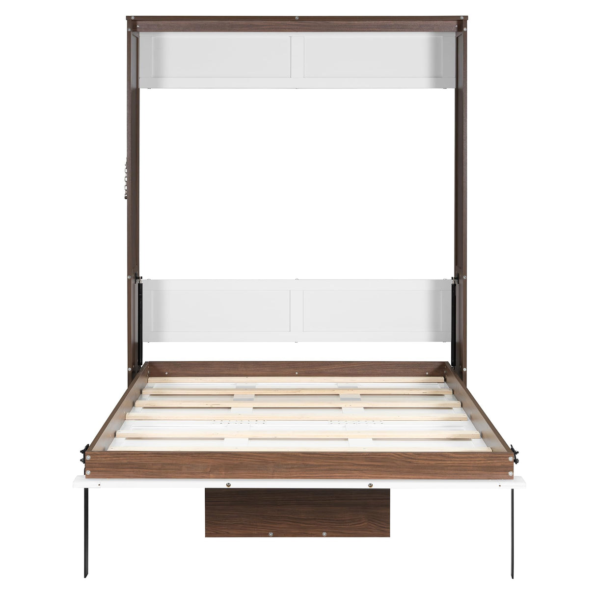 Full Size Murphy Bed with Foldable Desk Hidden Folding Wall Bed Frame Folding into Cabinet Design Wood Cabinet Platform Bed can be Folded into Desk for Small Space Bedroom Guest Room - Walnut & White MaiDeHaoo