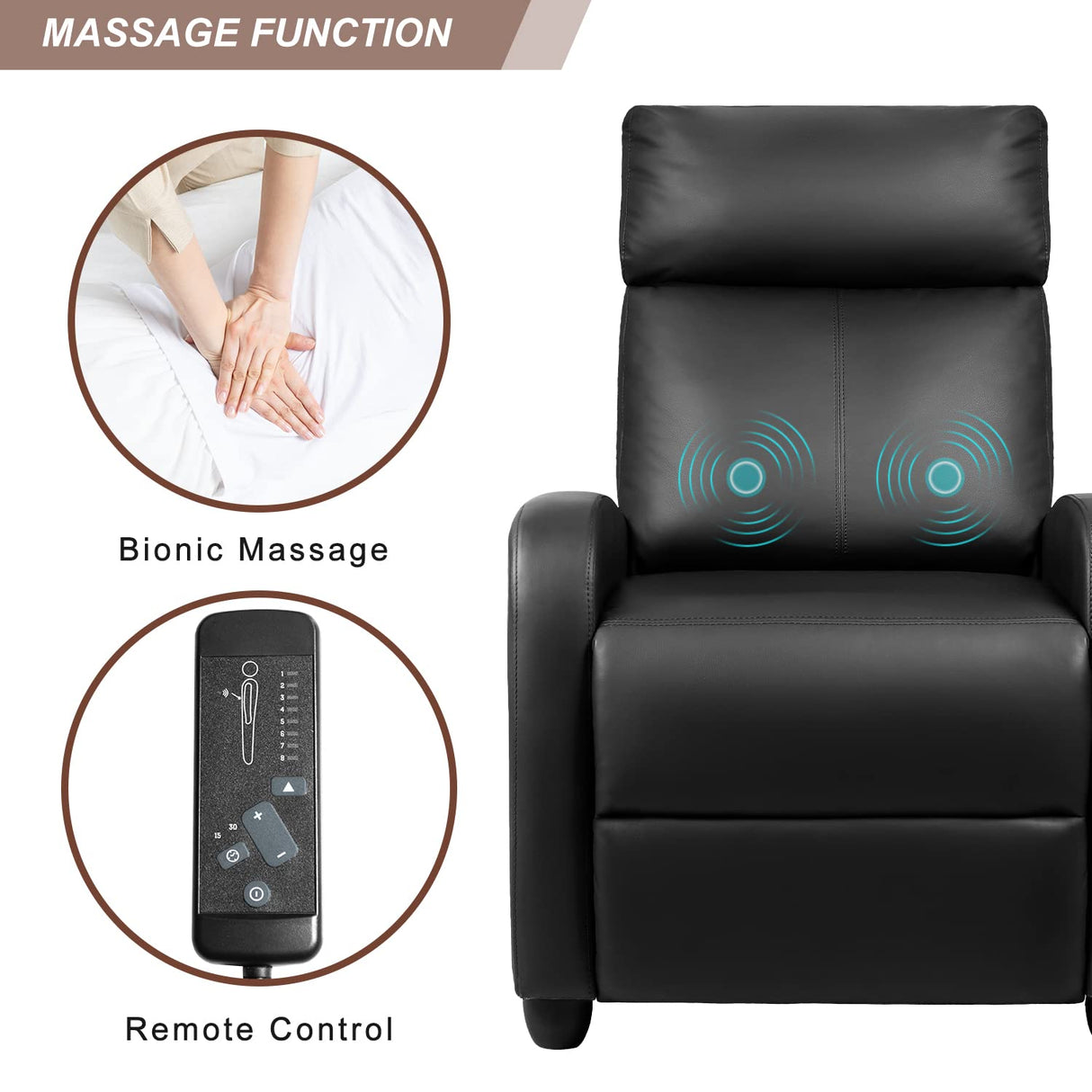 Devoko Massage Recliner Chair Home Theater Seating Pu Leather Modern Living Room Chair Furniture with Padded Cushion Reclining Sofa Chairs (Black) Devoko