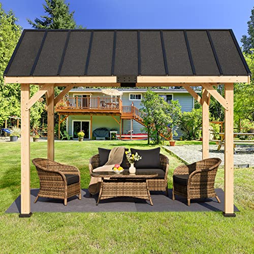 YOLENY Wood Gazebo, 11' x 12' Gazebo Hardtop Gazebo Spruce Wood Solid Wood Gazebo, Waterproof Asphalt Roof, for Lawns, Beach, Patio, Garden, Yard, Easy Assembly YOLENY