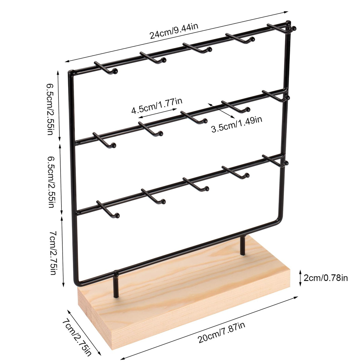 shidaishiye Earring Display Stand for Selling, Wood Earring Rack Tower Display Holder Stand (3 Tier,15 Hooks, Black) shidaishiye