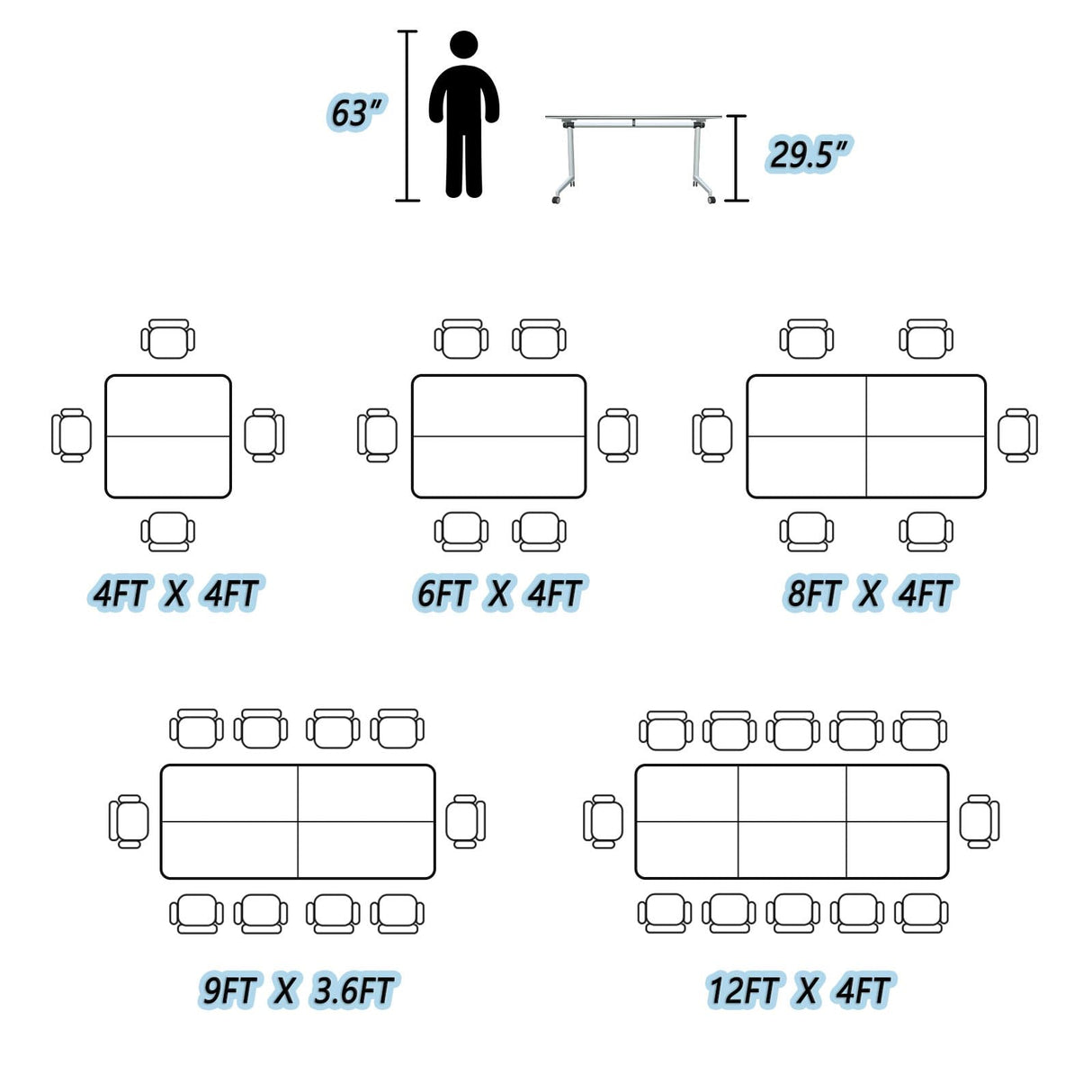 SOIUDNEB 12FT Conference Table, Folding Conference Table Conference Room Tables, Business Style Large Office Meeting Table for Office Conference Room (12ft x 4ft) SOIUDNEB