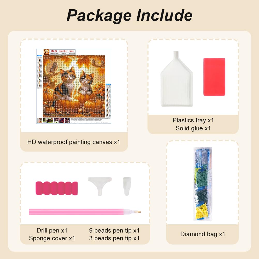 FHBUBPUP 5D Cat Diamond Painting Kits for Adults, Fall Kitten Diamond Art Kits for Beginners, DIY Full Drill Round Diamond Dot Gem Art, Craft Gift Suitable for Home Wall Decoration 12×12Inch FHBUBPUP