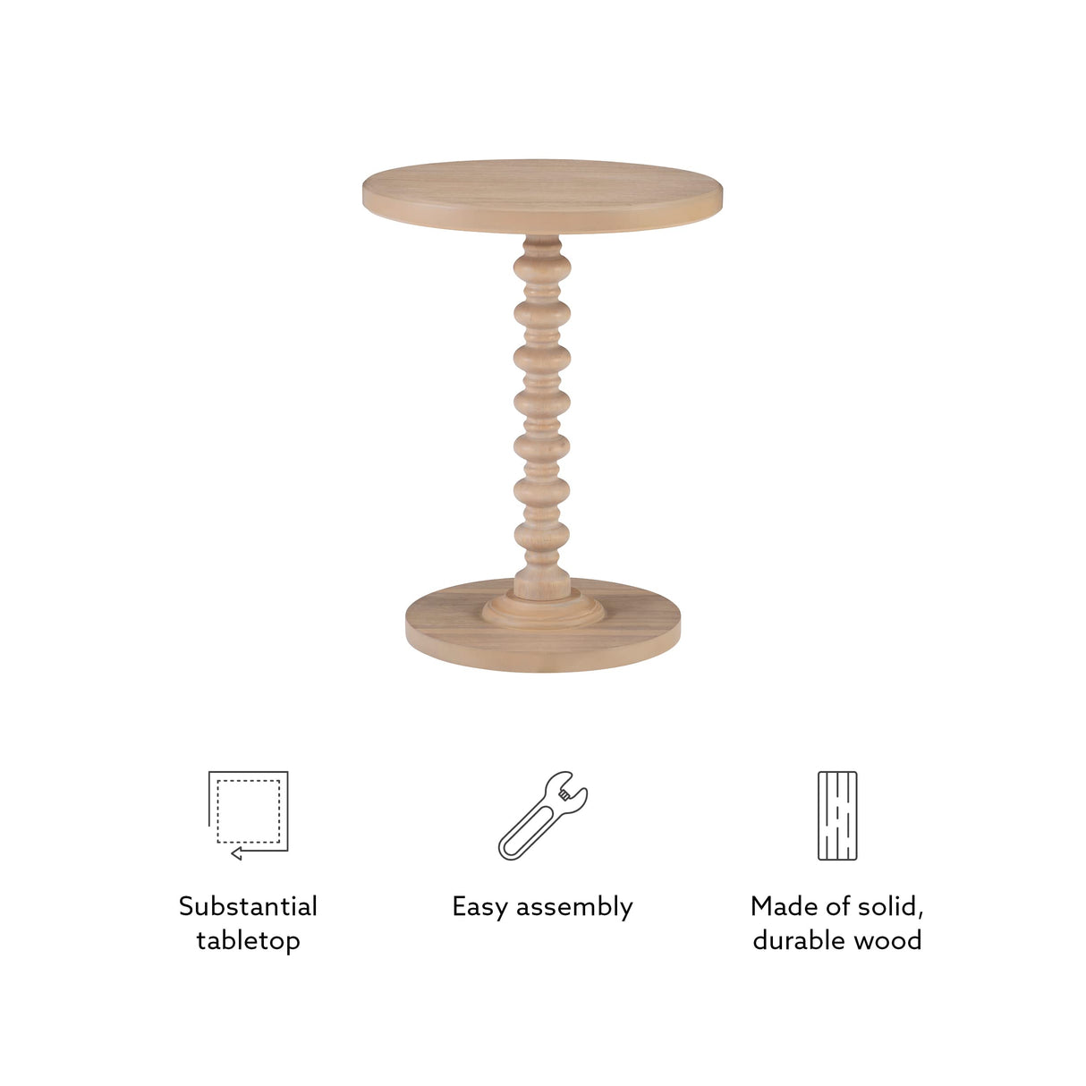 Powell Natural Tarkin Round Wood Turned Spindle Pedestal Side Accent Table Powell