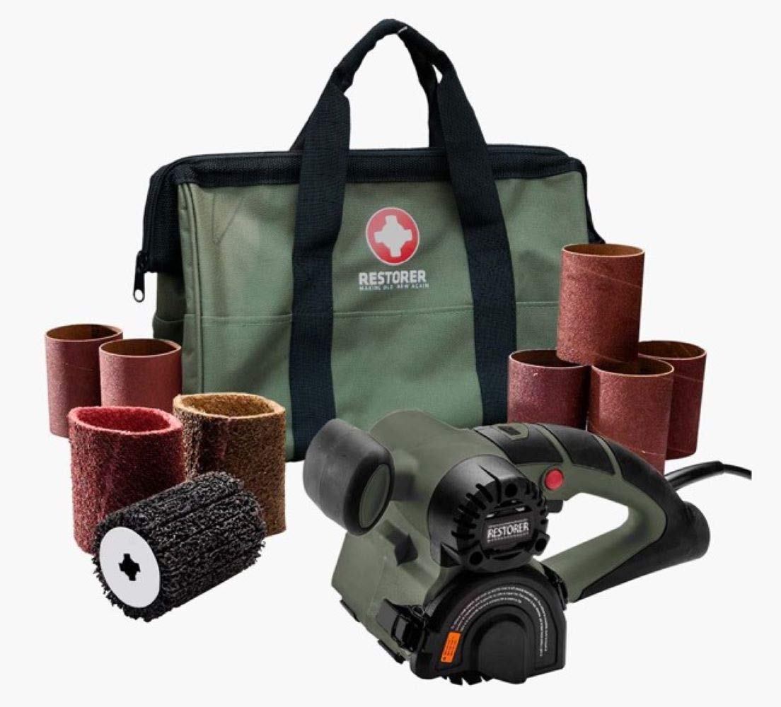 RESTORER Drum Sander Tool for Woodworking, Surface Conditioning, Buffer Polisher, Paint Stripper Remover, WR351K2 Variable Speed with vac attachment, Tool Bag, OHIO family business, 11 x 7 x 7 inches Restorer