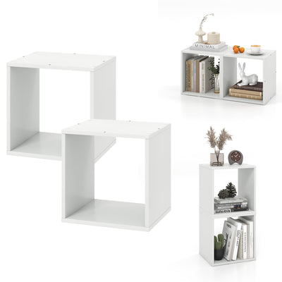 Giantex 2-Tier White Cube Bookshelf Organizer with Stable Stacking Design