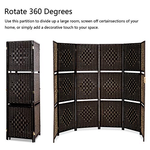 Bonnlo Upgraded Heavy Duty 6FT Tall Rattan Room Divider Screens with Partition Wall 2 Display Shelves, Indoor Folding Screen Dual-Sided Hinges for Home Office (6 Panels) Bonnlo
