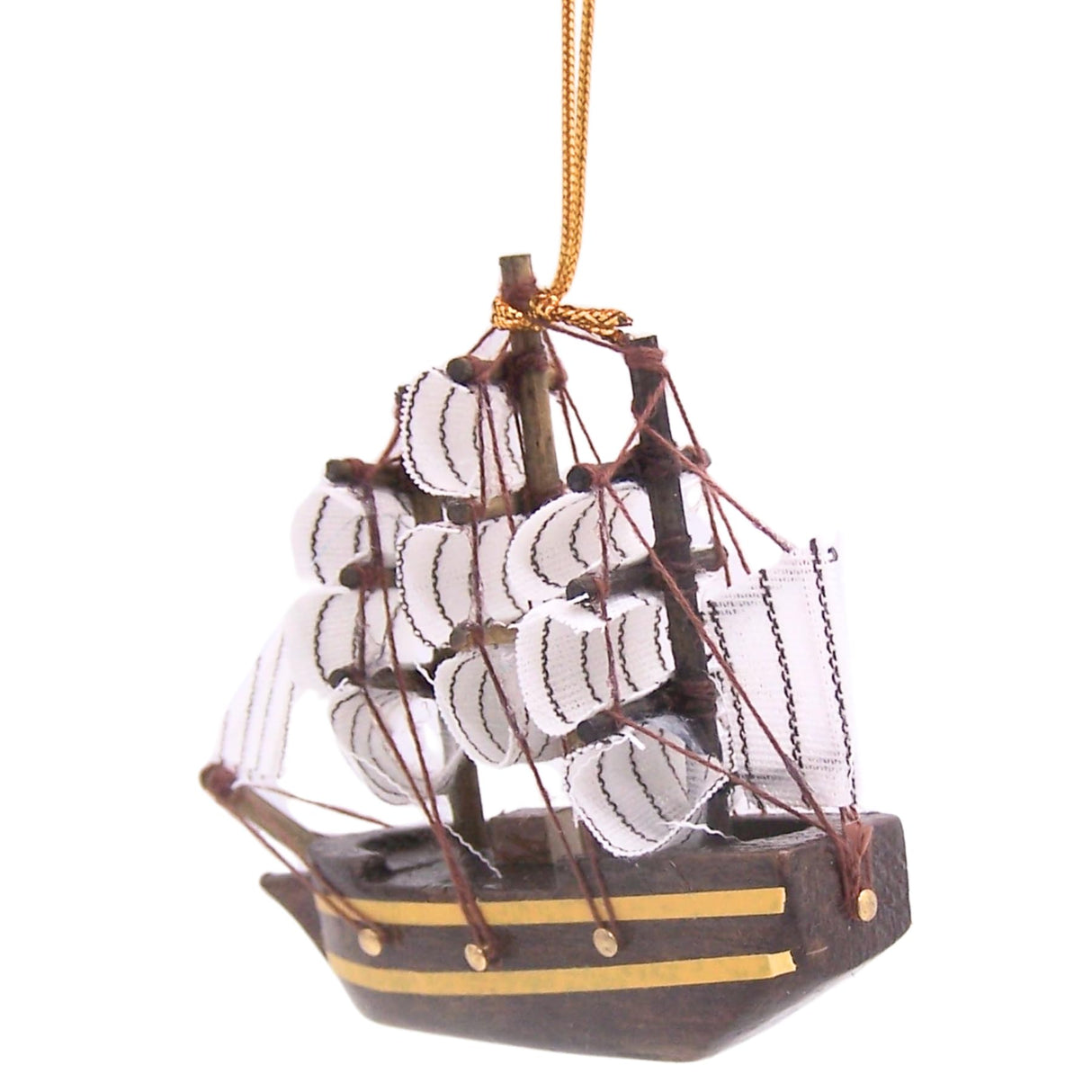 Three-Masted Wooden Ship Christmas Ornament, Holiday Décor, Nautical Tree Decoration, 4 Inches Wowser