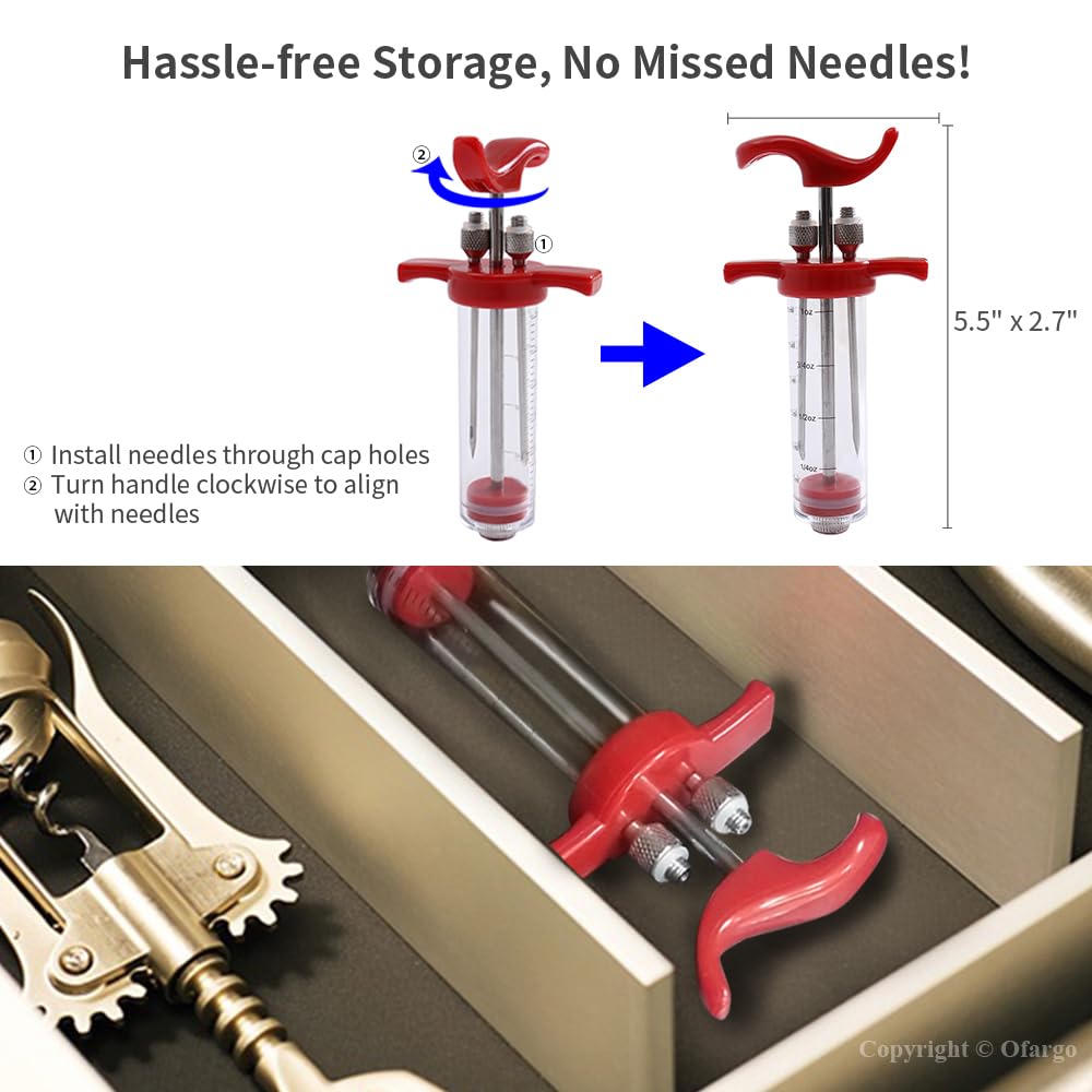 Ofargo Plastic Marinade Injector Syringe with Screw-on Meat Needle for BBQ Grill, 1-oz, Red, Recipe E-Book (Download PDF) Ofargo