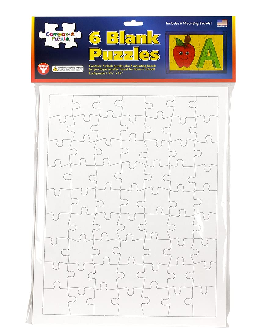 6 Blank Jigsaw Puzzles – 9.5 x 12 Inch, 63 Pieces Each – Hygloss DYI Party invites, Perfect for Decorating, Kids' Activities, Arts & Crafts or Party Favors - Puzzle Pieces to Draw On for Crafts Hygloss