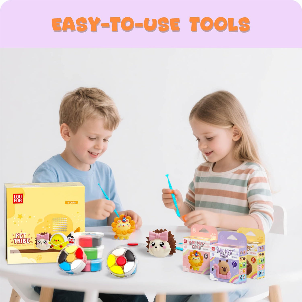 Air Dry Clay for Kids - Modeling Clay Kits, Ultra Light & Soft, Safe & Non-Toxic, 10 Boxes DIY Model Magic Clay 60 Colors with Sculpting Tools und Tutorials, Creative Art Crafts Toys Gifts Boys Girls LOUFOR