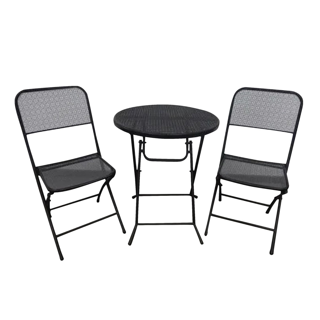 Four Seasons Courtyard Padova 3 Piece Bistro Outdoor Backyard Dining Set with 2 Folding Chairs and Round Table Furniture for Patios or Decks, Black Four Seasons Courtyard