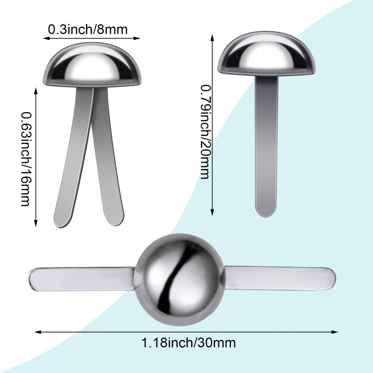 Hotop 500 Pcs Paper Brass Fasteners Brass Brads Round Fasteners for Craft Art Crafting School DIY Supplies(0.3 x 0.8 Inch,Silver) Hotop