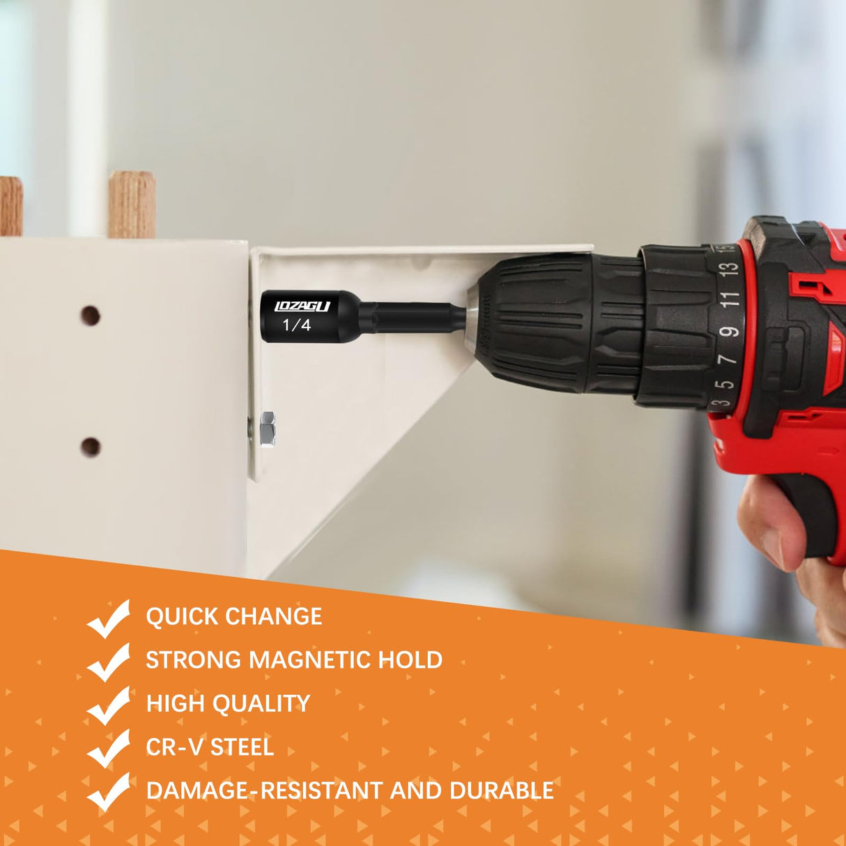 LOZAGU 17PCS Magnetic Nut Driver Set | SAE and Metric | Premium Impact Power Hex Nut Driver Drill Bit Master Kit | 1/4 Inch Hex Shank | Cr-V Steel (17PCS Magnetic Nut Driver (Short)) LOZAGU