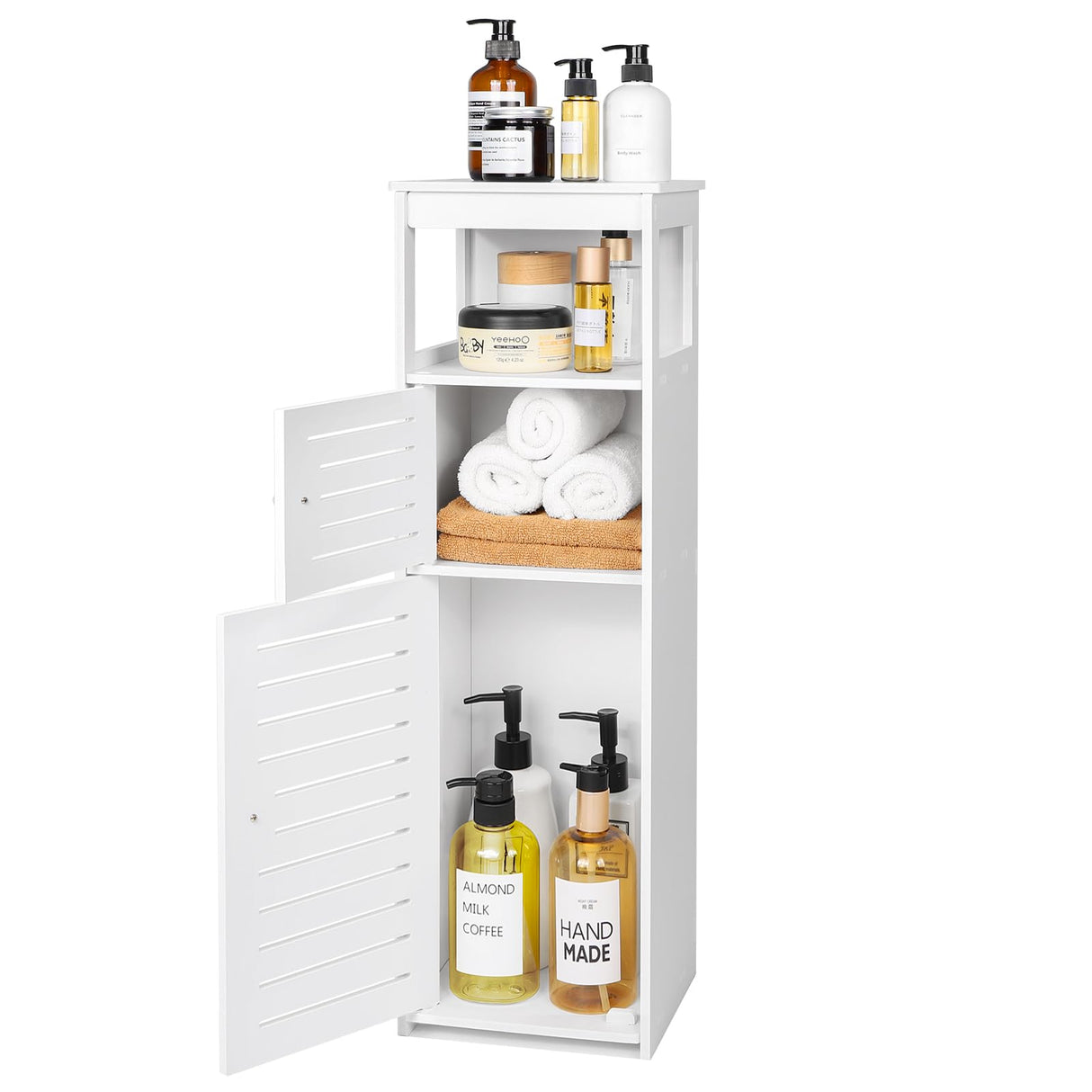 VOGGV Bathroom Storage Cabinet, Bathroom Floor Cabinet Freestanding 1 Doors and Shelves for Home Kitchen, Living Room and Hallway, 29.5 * 8.66 * 7.87in, White VOGGV