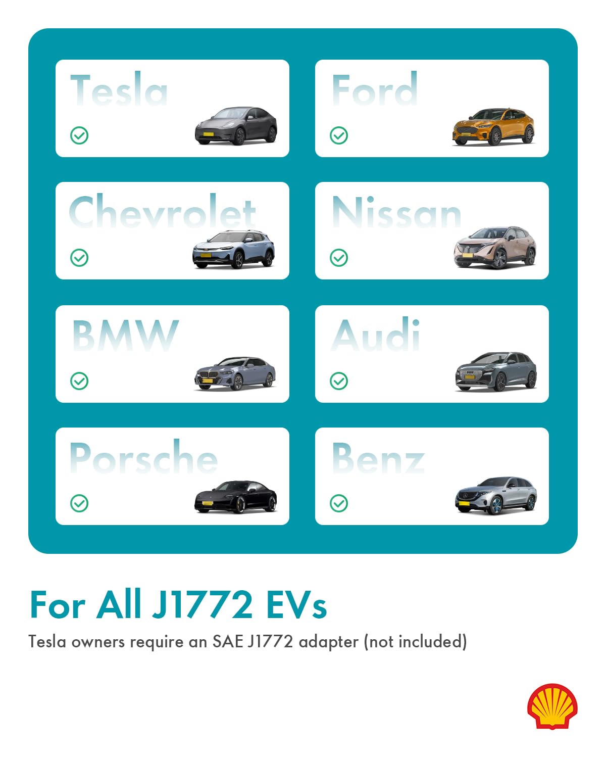 Shell Level 2 EV Charger, 40A ETL Certified Energy Star EV Charger, Home/Outdoor Portable Charging Station Adjustable Current Schedule Time Total Length 24ft Cable Adapter for J1772 Electric Cars Shell