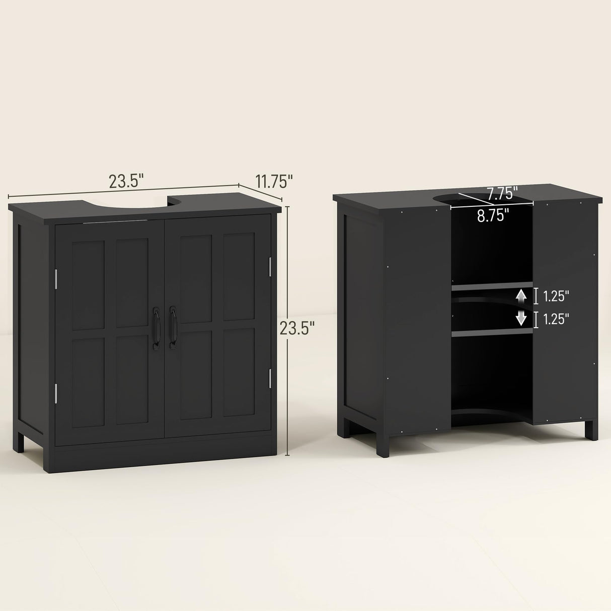 kleankin Pedestal Sink Storage Cabinet, Under Sink Cabinet with 2 Doors and Adjustable Shelf, Bathroom Vanity with U-Shape Cut-Out, Black kleankin