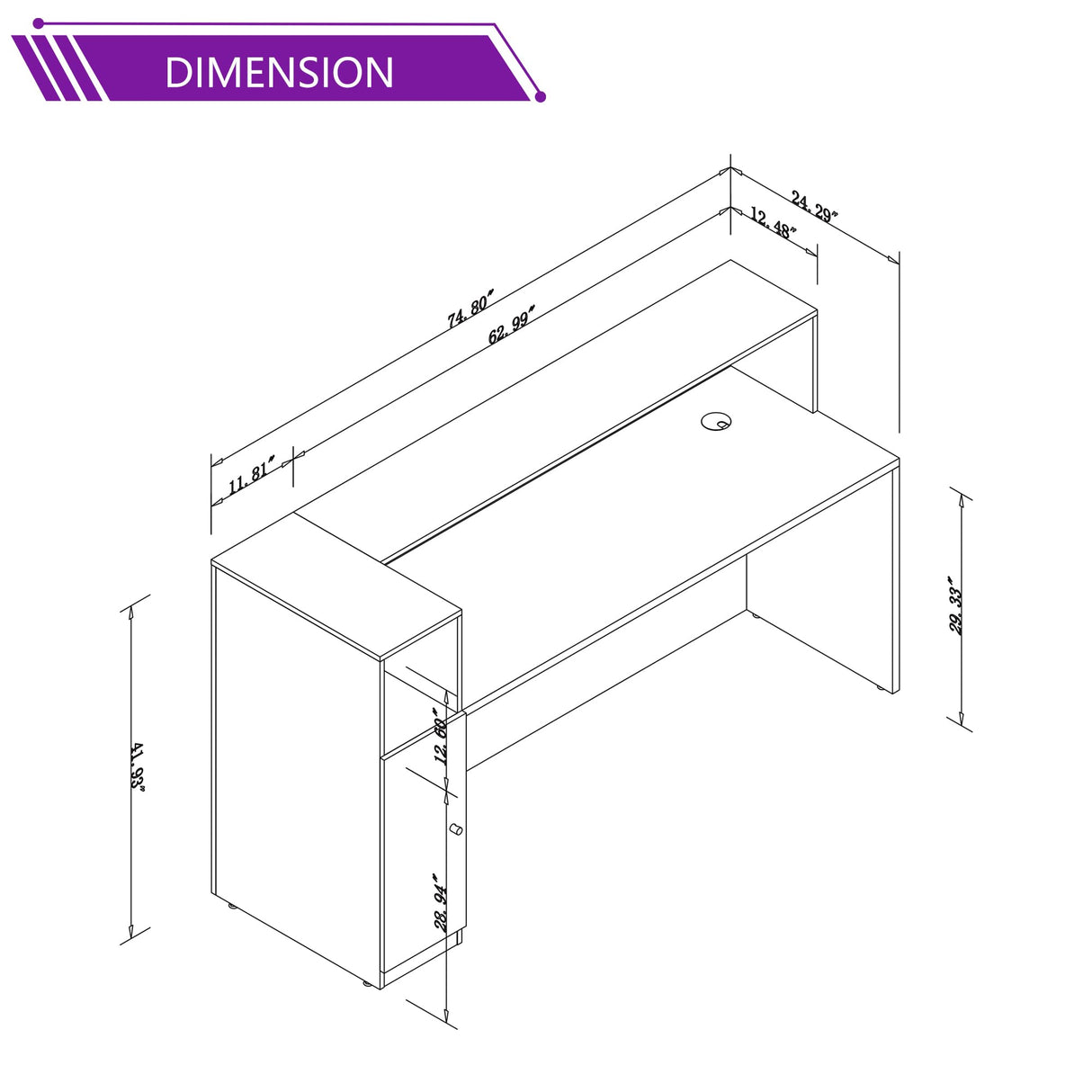 Modern Reception Desk with Storage Shelves, Front Counter Table for Office, Lobby, Salon, Retail Store, Spa, Clinic, Hotel, Showroom (75" inch) ALFA BUSINESS