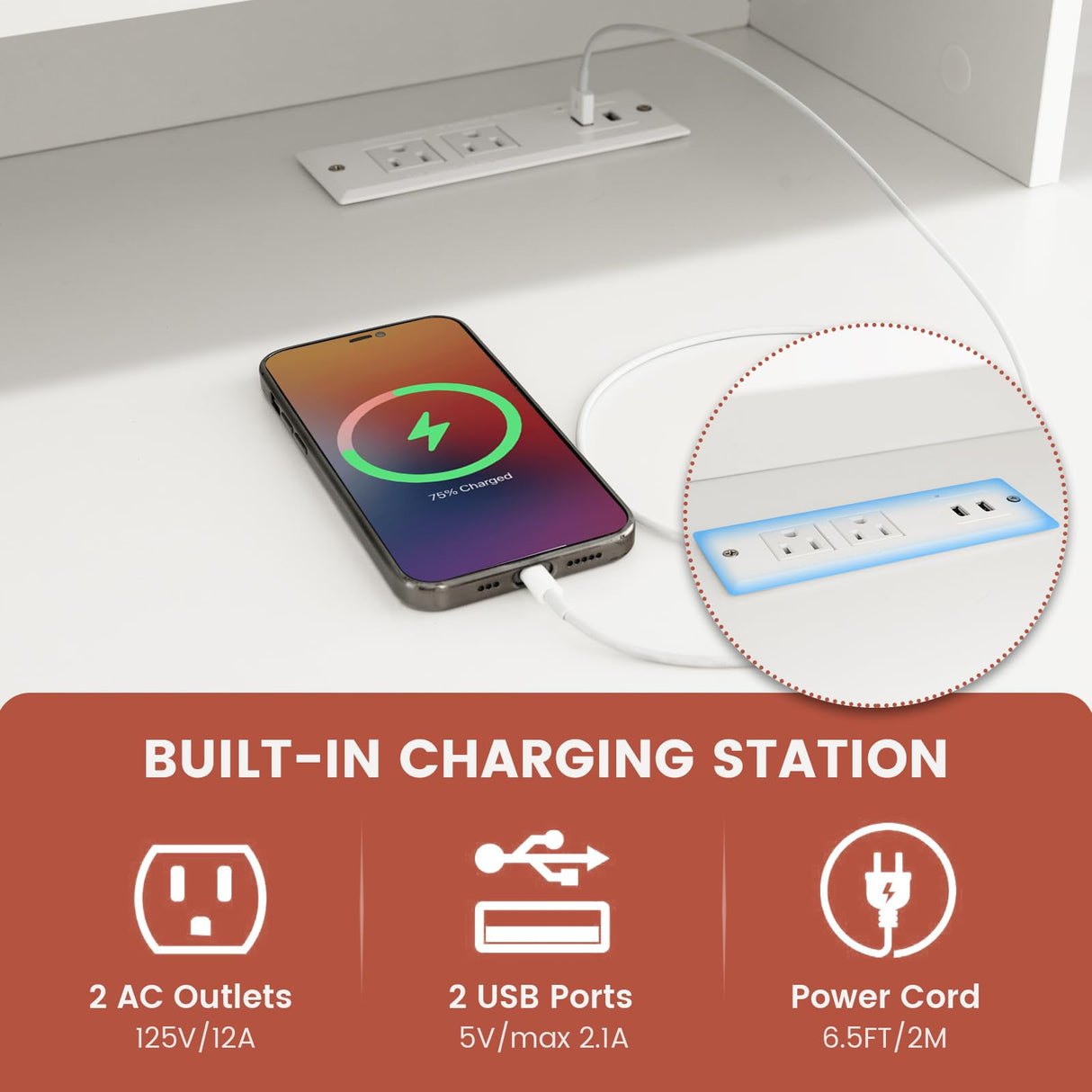 Tangkula White Desk with Drawers & Hutch, Modern Home Office Desk Writing Study Desk with Charging Station, Laptop Desk with 5 Storage Compartments, Computer Workstation Makeup Vanity Desk Tangkula