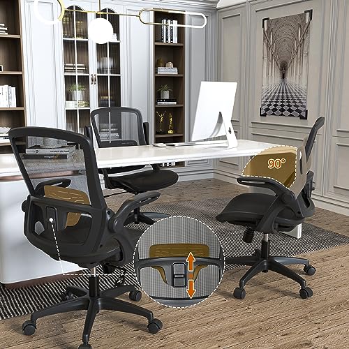 KOLLIEE Mesh Home Office Chair Ergonomic Swivel Office Desk Chair with Adjustable Lumbar Support Black Comfortable Computer Chair with Flip up KOLLIEE