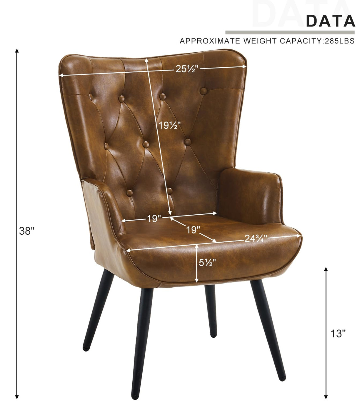 Furnimart Faux Leather Accent Chair Mid Century Modern Living Room Chairs; Comfy Armchair Leisure Vanity Guest Wingback Chair for Office Study Vanity Bedroom Waiting Room PU Yellow Brown Furnimart