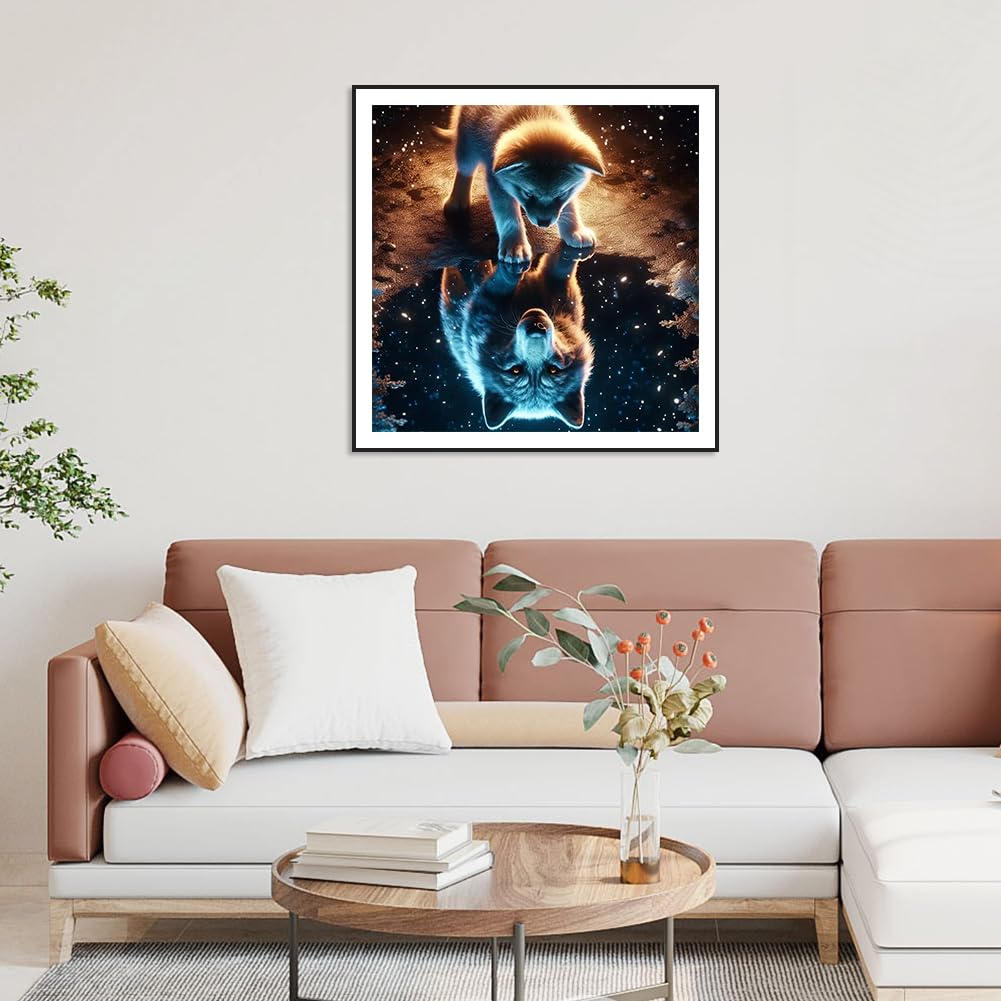 SJUTOUCI Dog and Wolf Diamond Painting Kits for Adults, Diamond Art Kits for Beginners, 5D Round Diamond Dots Gem Art Craft for Home Wall Decor 12x12 inch, Animals SJUTOUCI